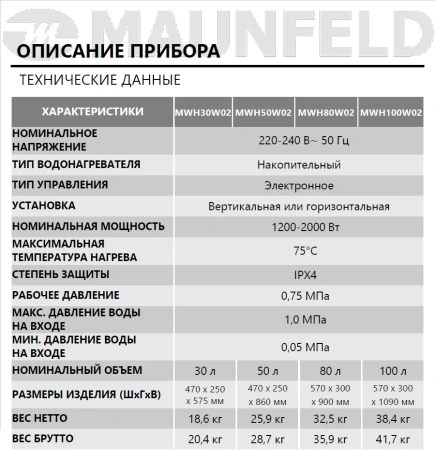 Водонагреватель MAUNFELD MWH50W02
