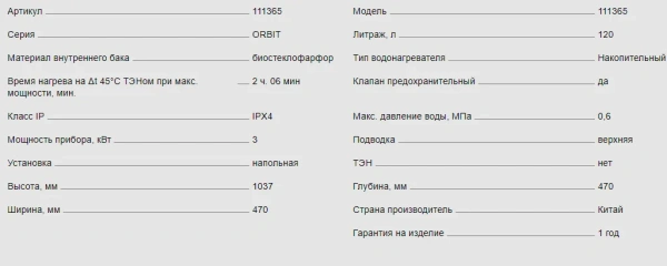 Водонагреватель Thermex Orbit 120 V