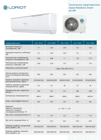 Кондиционер Loriot Residence Smart LAC-18AJ