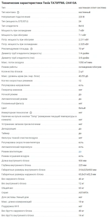 Кондиционер Tesla Astarta TA70FFML-24410A
