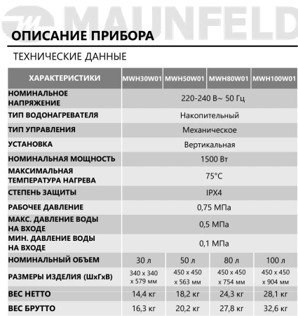 Водонагреватель MAUNFELD MWH50W01